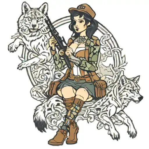 hot girl in hunting clothes tattoo design idea