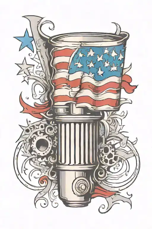 American flag faded into a piston tattoo design idea