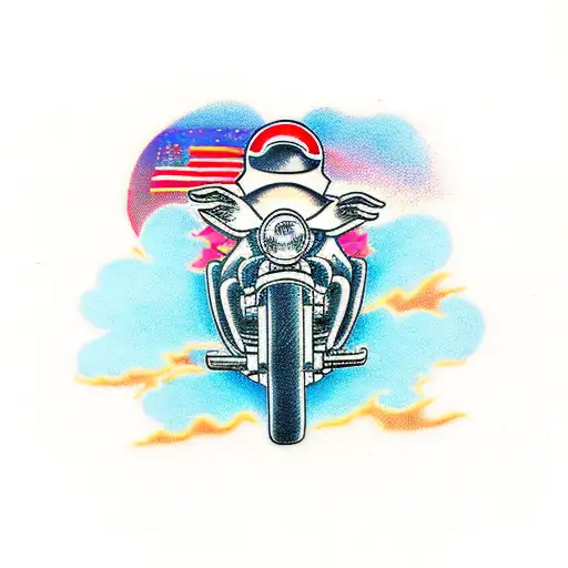 MOTORCYCLE RIDING  OFF INTO SUNSET tattoo design idea