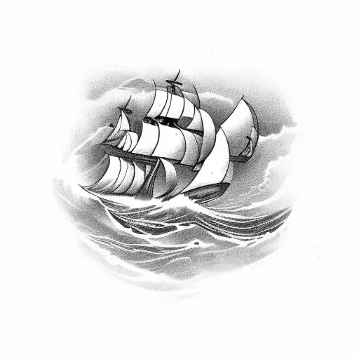 A majestic ship sailing through a stormy sea with Pisces and eels swimming beneath tattoo design idea