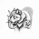 wolf with elephant and lion tattoo design idea
