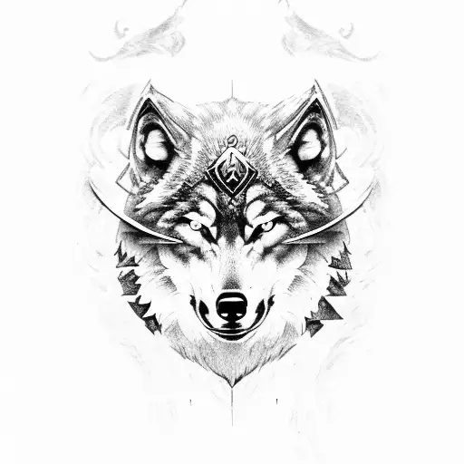 wolf shield stone viking tattoo design idea