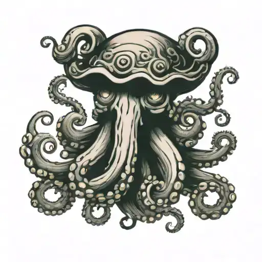 octopus with mushroom head  tattoo design idea
