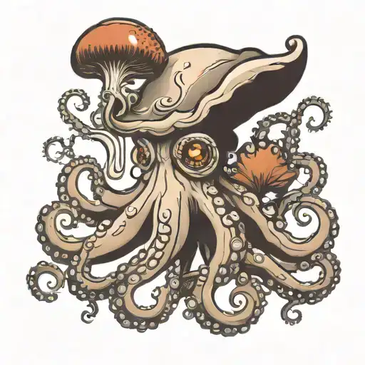 octopus with mushroom head  tattoo design idea