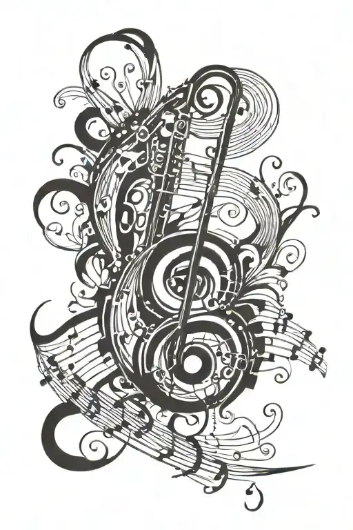 jazz music note intertwined tattoo design idea