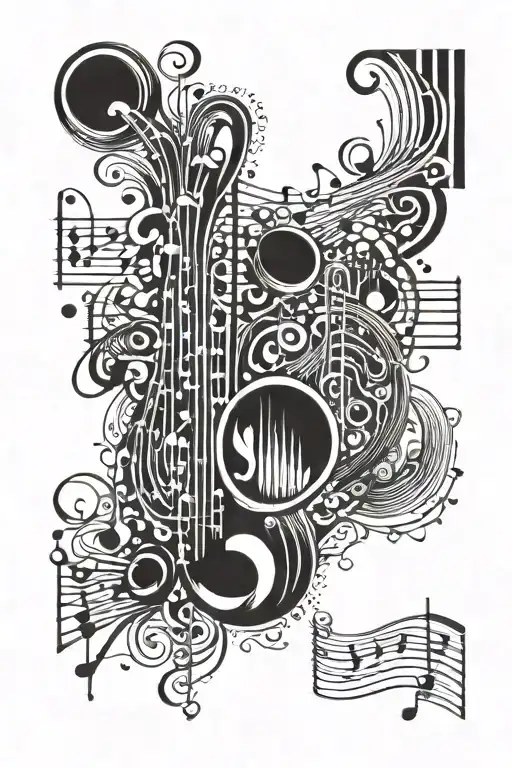 jazz music notes flowing tattoo design idea
