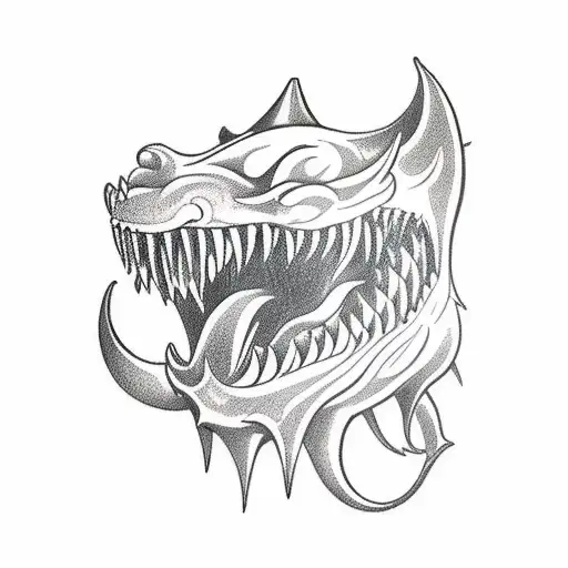 A traditional style tattoo of Fenrir's jaws wide open, ready to devour tattoo design idea