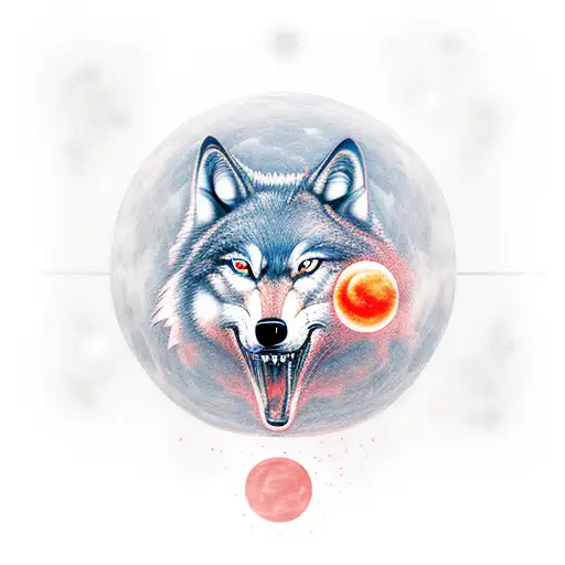 A realistic depiction of a wolf howling at a red moon tattoo design idea