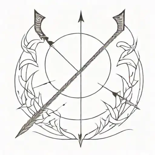 An abstract tattoo combining elements of a sword and arrow to represent strength and precision tattoo design idea
