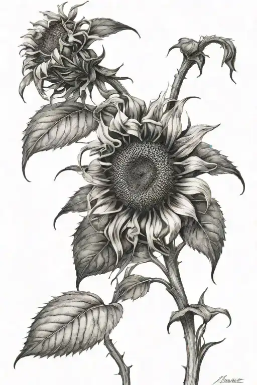 rugged sunflower wilting tattoo design idea