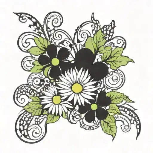 Daisy Flowers, Rage and Love green day, shamrock intertwined tattoo design idea