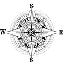 A minimalist tattoo of a spinning compass with the word 'fearless' encircling it tattoo design idea