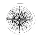 A minimalist tattoo of a spinning compass with the word 'fearless' encircling it tattoo design idea