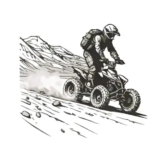 A solitary figure on a quadbike riding through a deserted landscape tattoo design idea