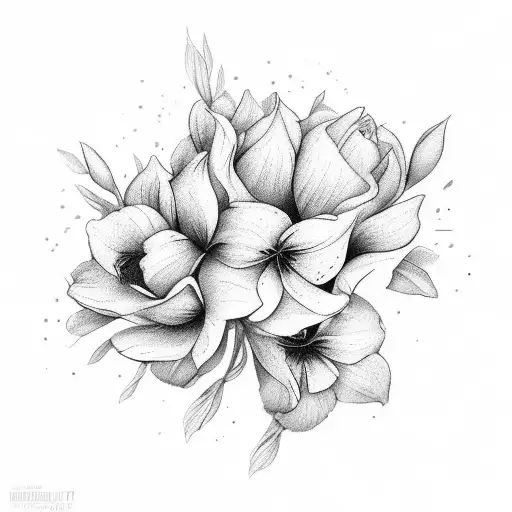 February and April birth flower bouquets  tattoo design idea