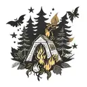 fall woods camp fire tattoo design idea