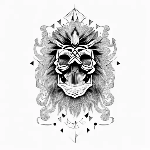 skull with lion tattoo design idea