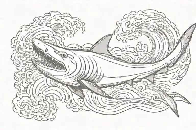 detailed japanese shark with japanese traditional style waves  tattoo design idea