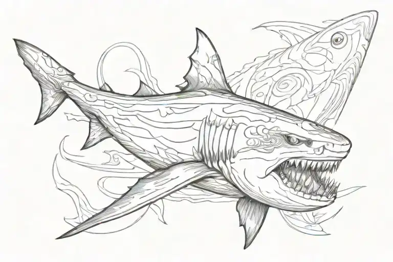 japanese black and white shark tattoo design idea