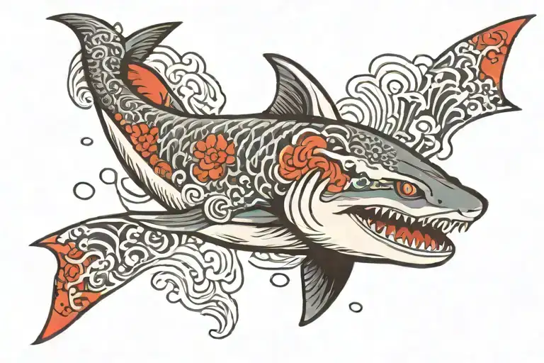 japanese shark with small waves forming tattoo design idea