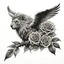 dove, lion and roses tattoo design idea