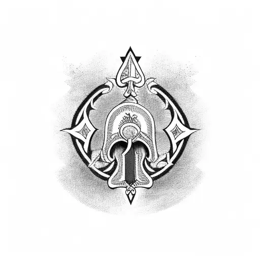 A blackwork tattoo of crossed rifles forming the shape of an ace of spades tattoo design idea