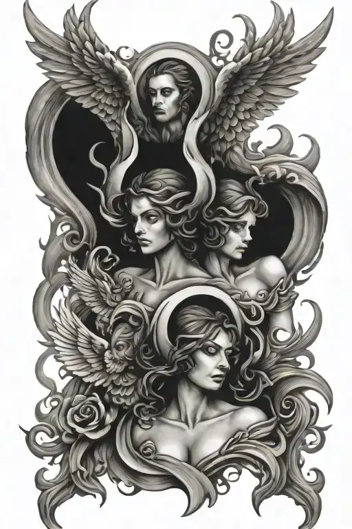flames angels dark tattoo design idea