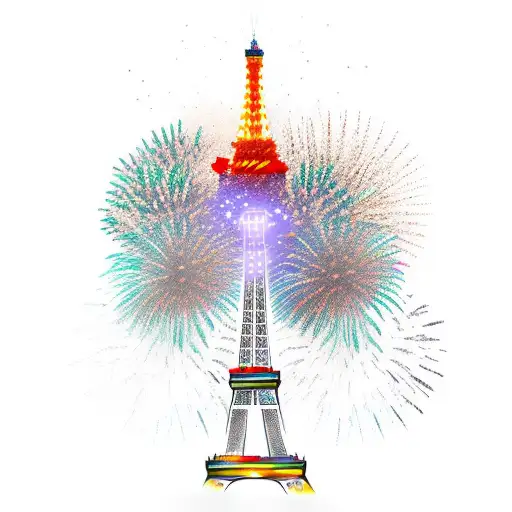 eiffel tower and mickey mouse ear shape fireworks  tattoo design idea