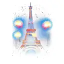 eiffel tower and mickey mouse ear shape fireworks  tattoo design idea