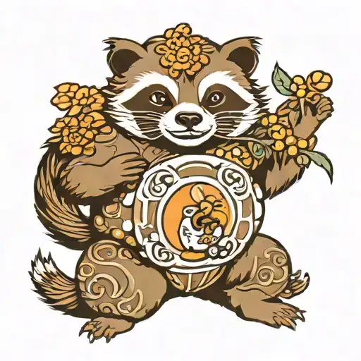 A Tanuki that has been transformed into a teapot tattoo design idea