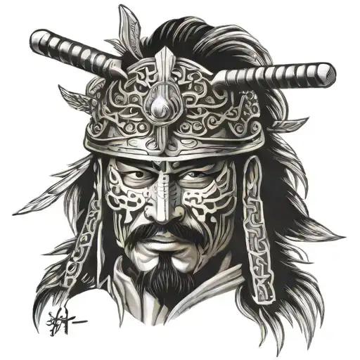 face samurai mexican tattoo design idea