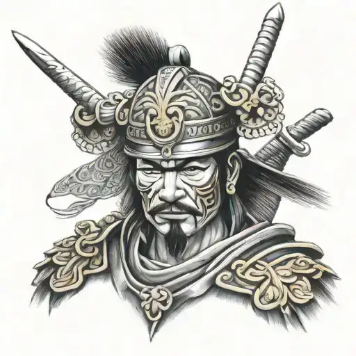 mexican samurai warrior tattoo design idea