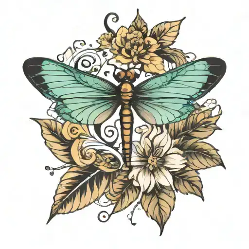dragonfly and Leo symbol incorporated tattoo design idea