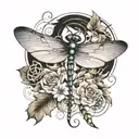 dragonfly and Leo symbol incorporated tattoo design idea