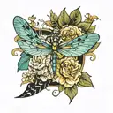 dragonfly and Leo symbol incorporated tattoo design idea