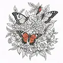 butterflies with wildflowers and cardinal bird  tattoo design idea