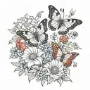 butterflies with wildflowers and cardinal bird  tattoo design idea