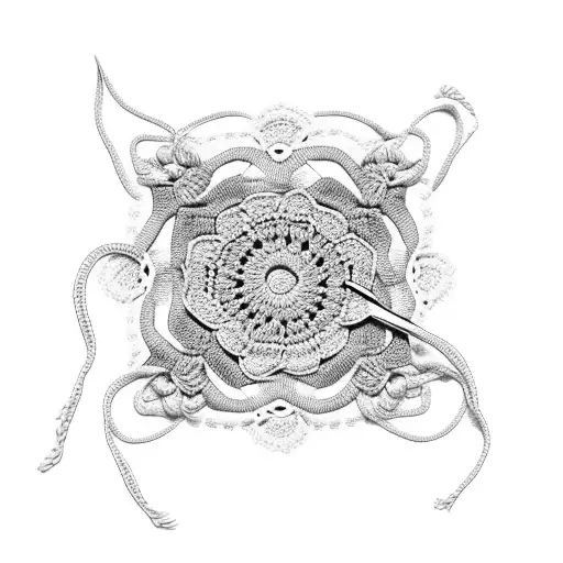 Intricate crochet pattern with a hidden message dedicated to grandma tattoo design idea