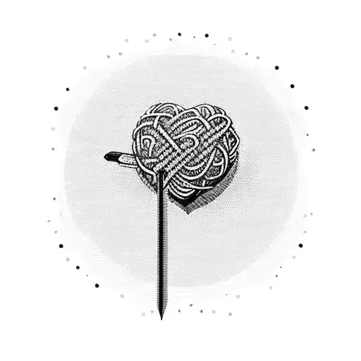 Crochet hook intertwined with a ball of yarn forming a heart shape tattoo design idea