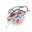 A realistic portrait of a fishing rod with a breast cancer awareness ribbon entwined around it tattoo design idea