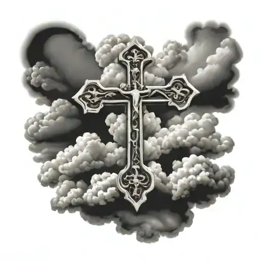 german Christian Cross with clouds tattoo design idea
