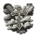 german Christian Cross with clouds tattoo design idea