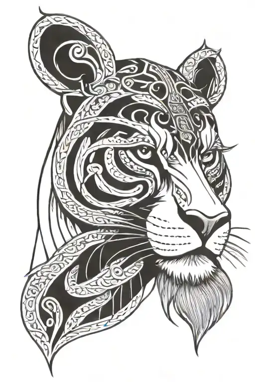 viking lioness head tattoo design idea
