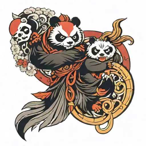 tengu and panda merged in an yin yang symbol tattoo design idea