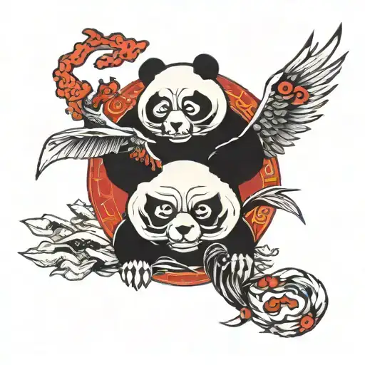 tengu and panda in an yin yang symbol tattoo design idea