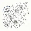  Create minimal shoulder tattoo  while using fine lines, swirls and cornflowers tattoo design idea