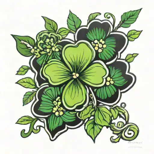 black and green clover 5 leaf clover tattoo inspired tattoo design idea