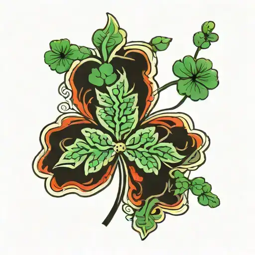 black and green 5 leaf clover   tattoo design idea