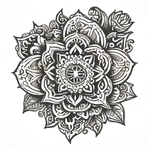 3 inches long beautiful design on hindu religion symbols in one without flower   tattoo design idea