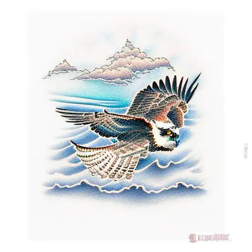 osprey diving from clif into water tattoo design idea